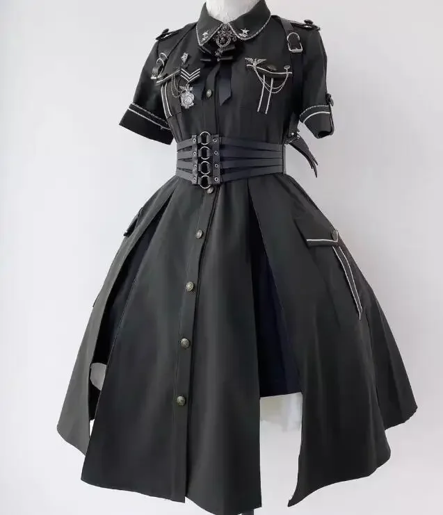 Militär Lolita Kleid Frauen schwarz Sommer Gothic gehören Abzeichen