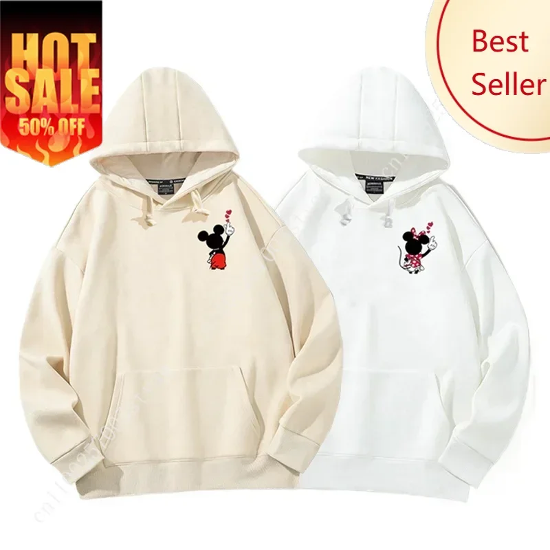 

Hooded Sweater Loose Casual Couple Ins Cartoon Mickey Mouse Print Top 18-24y White Beige Sweatshirt Hoodie Minimalist Tops