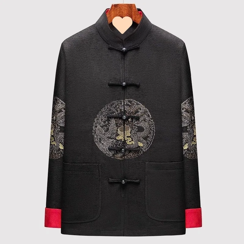 Jaet da uomo cinese Sle di mezza età e ly Primavera Autunno Top Papà epa Costume tradizionale in poliestere Regular Thin