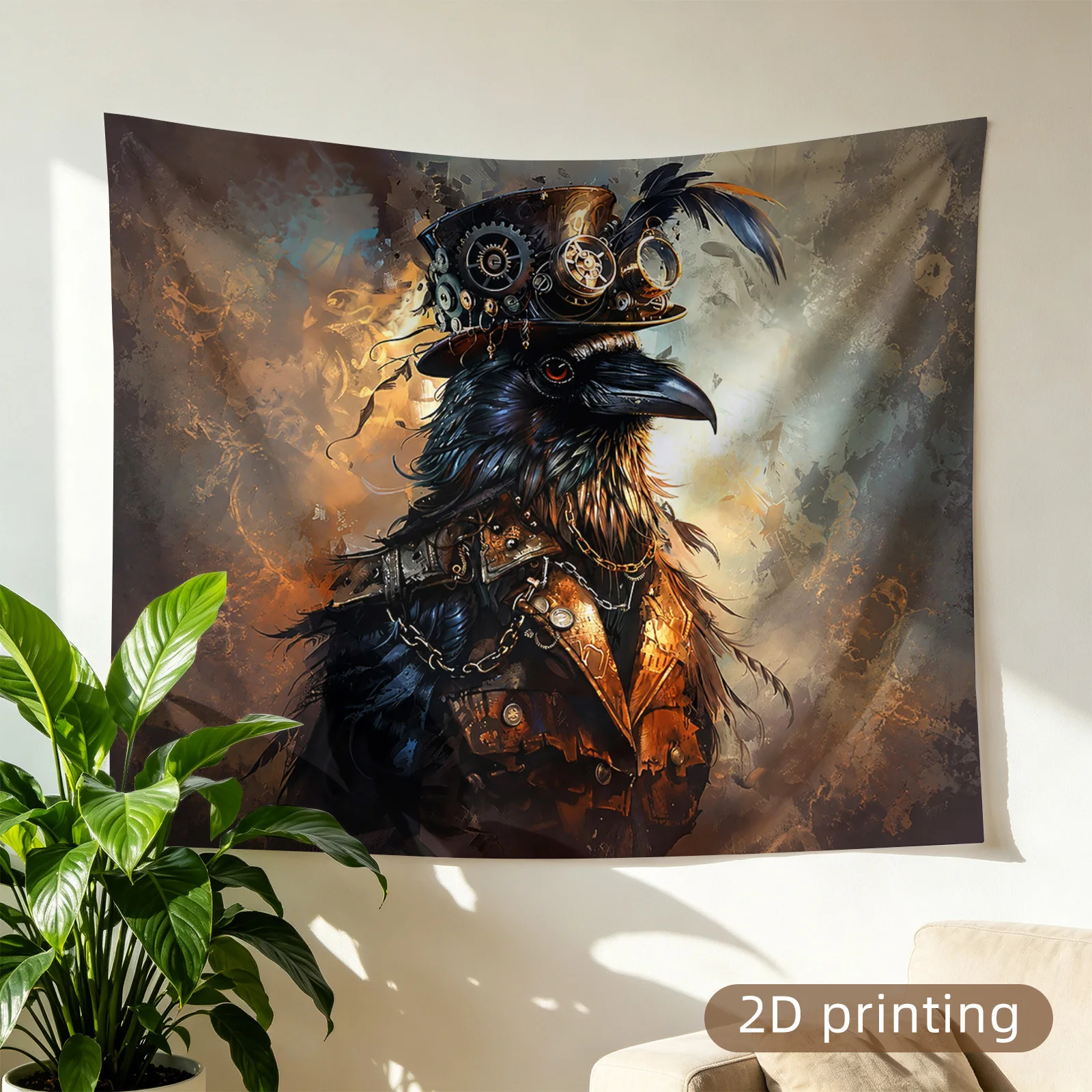 Steampunk Raven Tapestry Wall Hanging Gothic Art Print Fantasy Crow Decor Dark Aesthetic Canvas Poster Living Room Home Decor Ar
