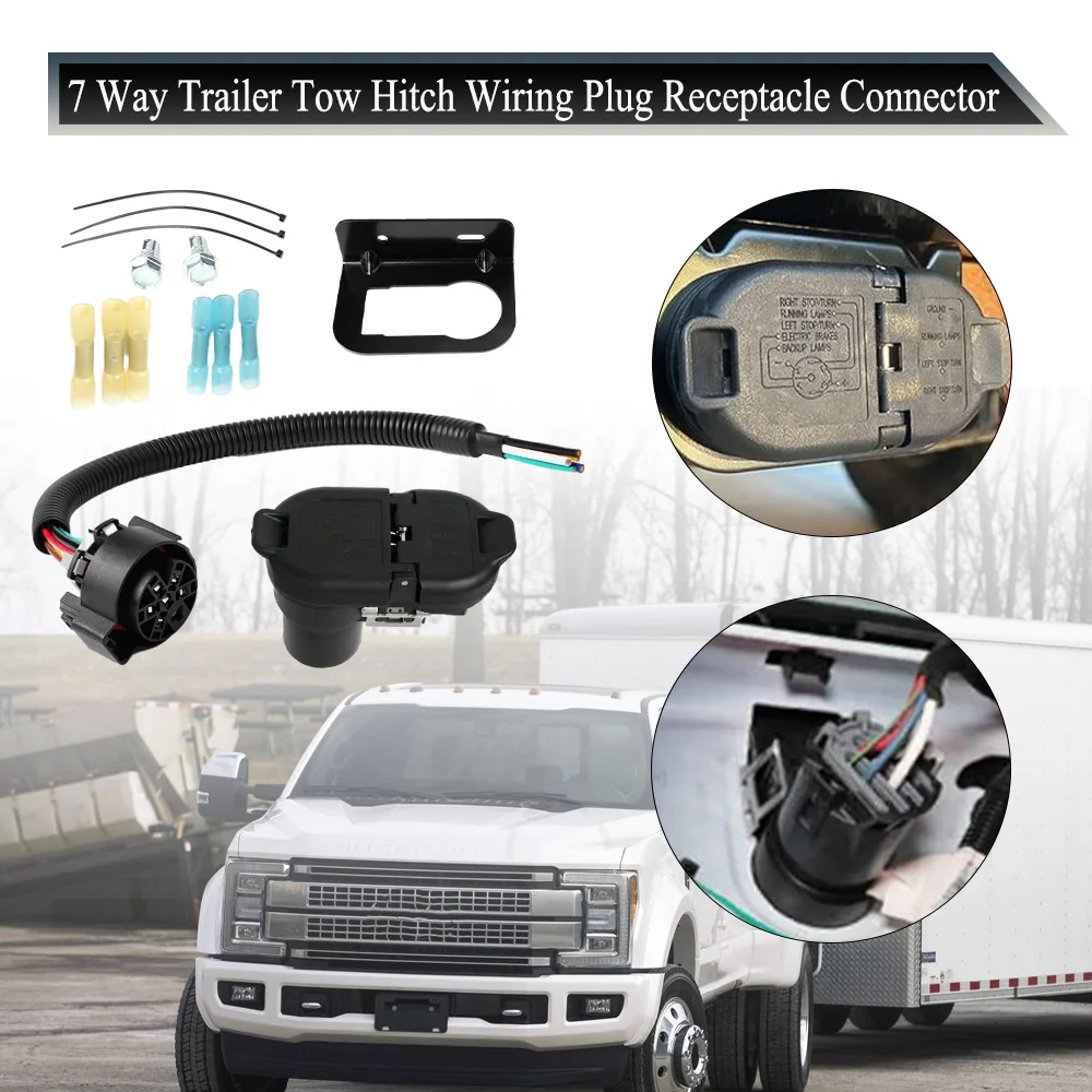 

7 Way Blade and 4 Pin Flat Port Trailer Tow Hitch Wiring Plug Connector for Ford Chevrolet GMC Dodge Toyota 12 V DC