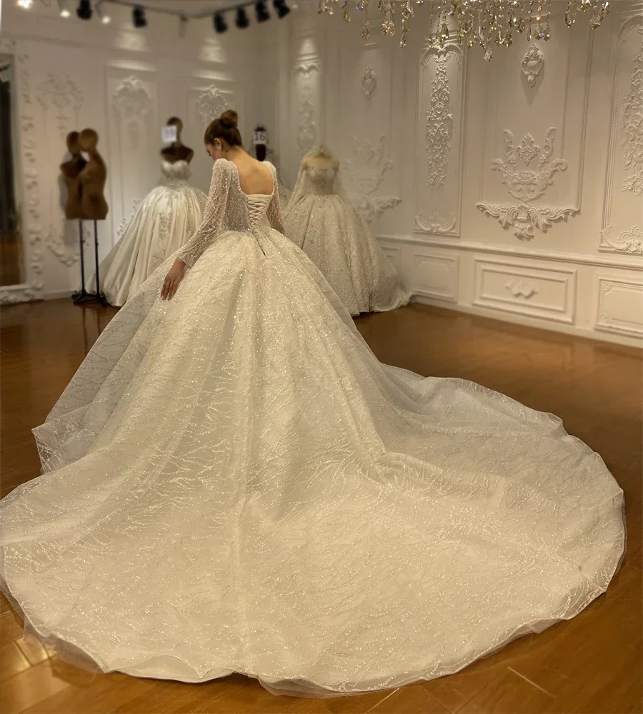 Customize Luxury Square Neck Wedding Dress Beaded Pearl Embroidery  Women Amanda Novias Official Bridal Gown Vestido De Novia