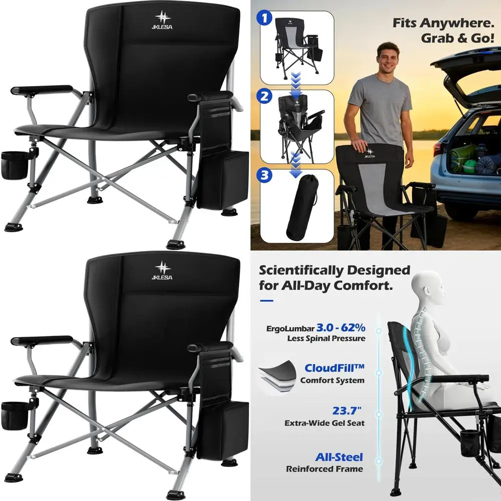 

Oversized 23.7 Seat Camping Chair with 400lb Capacity, Heavy Duty 600D Fabric, Portable for Outdoors and Beaches - Onyx Black