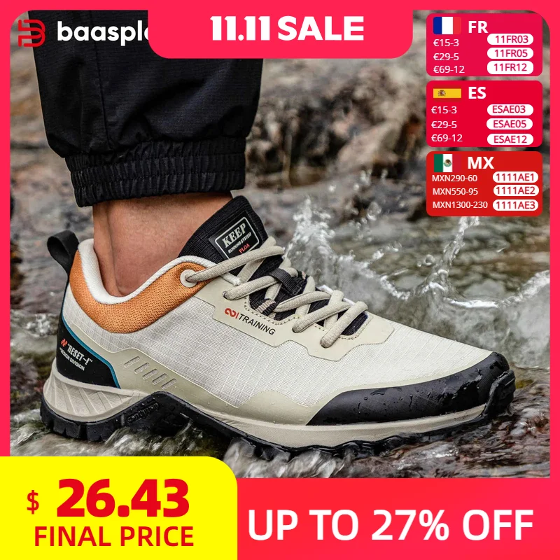 

Baasploa Men Hiking Shoes Fashion Mesh Breathable Lightweight Wear-Resistant Waterproof Male Casual Non-Slip Climbing Sneakers
