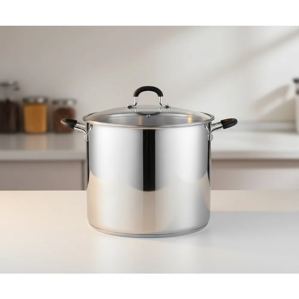 

12-литровая кастрюля из нержавеющей стали с крышкой — индукционная совместима, можно мыть в посудомоечной машине, даже нагрев супов и соусов