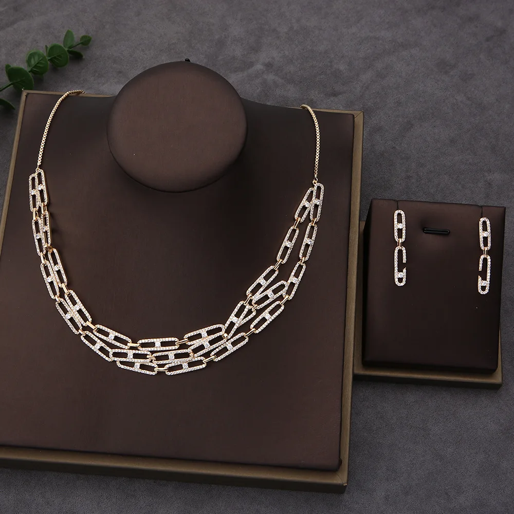 

Elegant Minimalist Jewellery Luxury 2 Piece Set Rectangular Boomerang Pin Layered Necklace Earrings Daily Dress Prom Party M-498