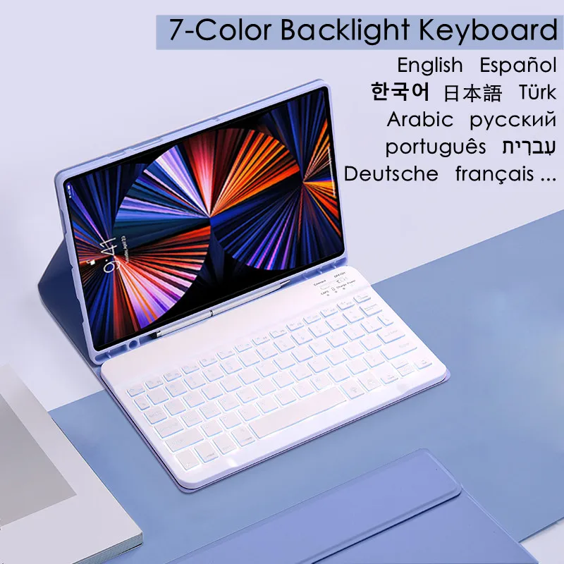 

Keyboard Case for Apple iPad Pro Case 12.9 2022 2021 2020 Backlit Keyboard Russian Spanish Hebrew Portuguese Korean Keyboard