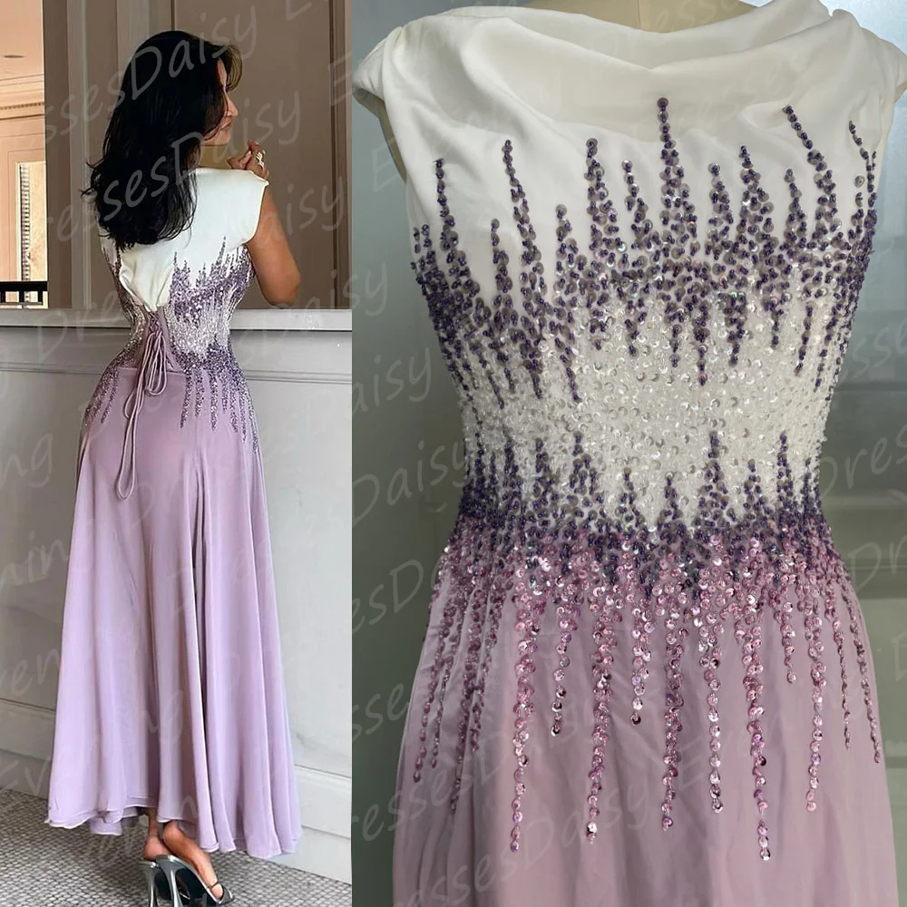 

Saudi Arabia Elegant Evening Dress A Line Square Neckline Purple Beadings Lace up Prom Dress For Women Party Wedding Custom Made