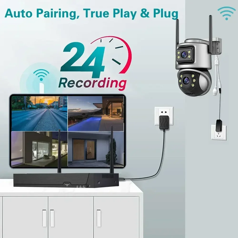 Dual Lens Outdoor WIFI PTZ Camera Wireless 5MP 8CH NVR CCTV Two Way Audio Security Camera Video Surveillance Home Sound System