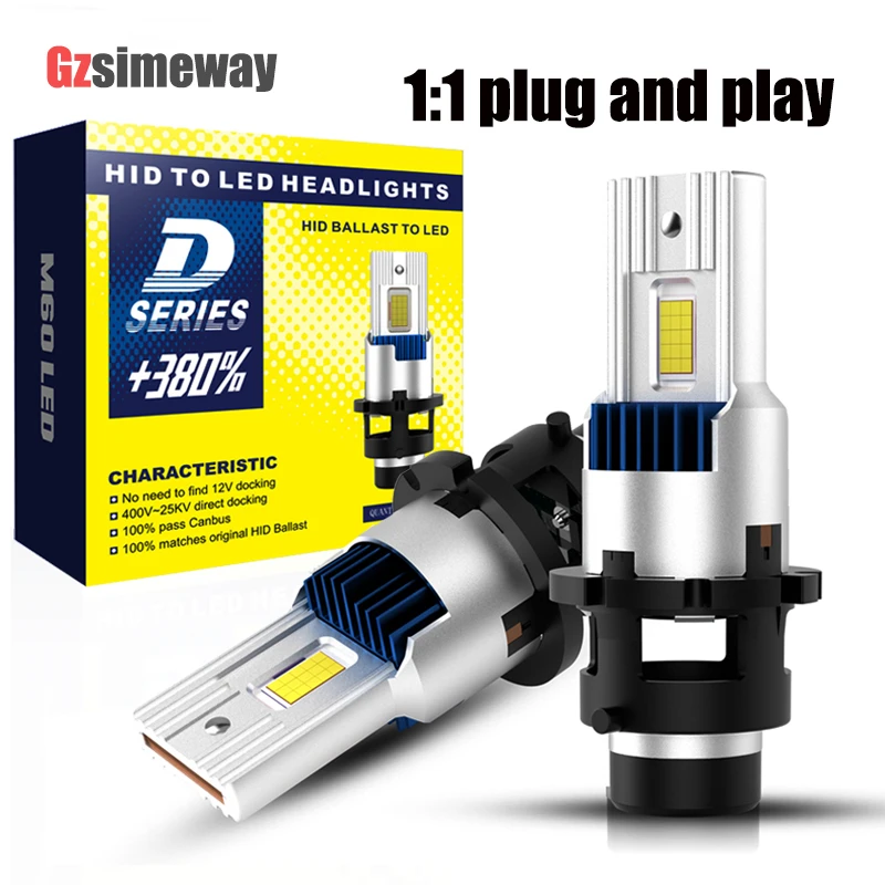 

2PCS Auto Lamp D2S LED D4S Canbus Headlight D2R D4R HID Bulbs Xenon Lamp 1:1 Car Lights 60000LM CSP Chip 6000K White Plug&Play