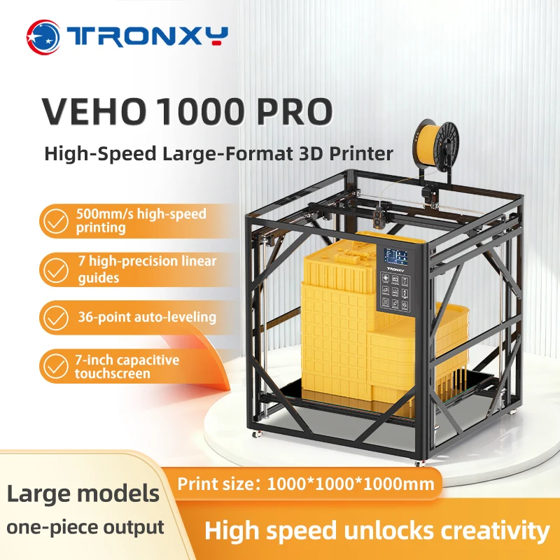 3D-принтер VEHO 1000 PRO с высокоскоростной печатью 500 мм/с, огромный размер печатной области 1000*1000*1000 мм, с прошивкой Klipper, комплекты для 3D-печати