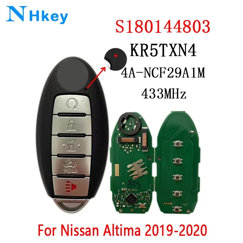 NHkey S180144803 KR5TXN4 Remote Smart Keyless for Nissan Altima 2019-2020 433MHz NCF29A1M 4A Chip 5Button Fob Car Key