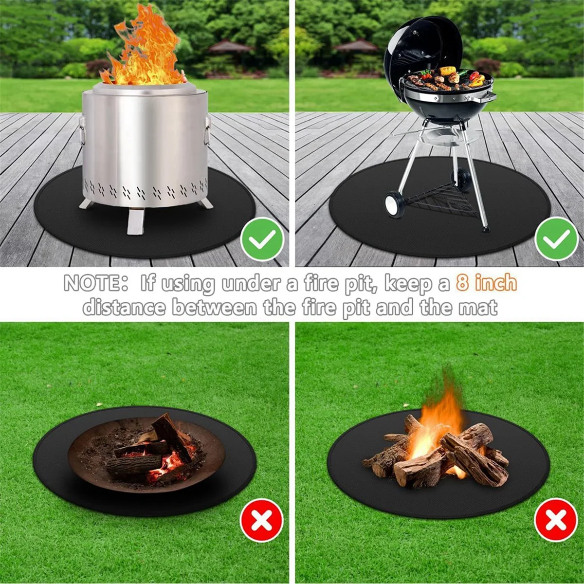 A72Z Fire Pit Mat for Bonfire,Double-Sided Fireproof Firepit Mat Round Fire Pit BBQ Mat for Under Grill Mat 11Inch