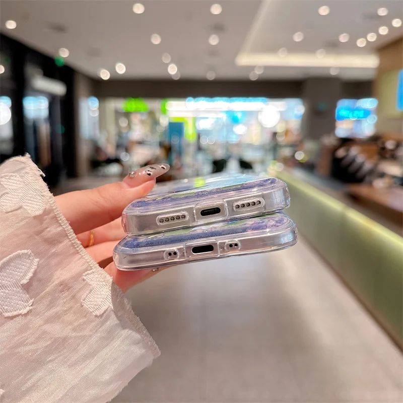 เคสโทรศัพท์ iPhone 17 16 15 Pro Max ลายภาพวาดสีน้ำมัน ประกายกลิตเตอร์ ทรายไหล เคลือบเงา วัสดุเหลว