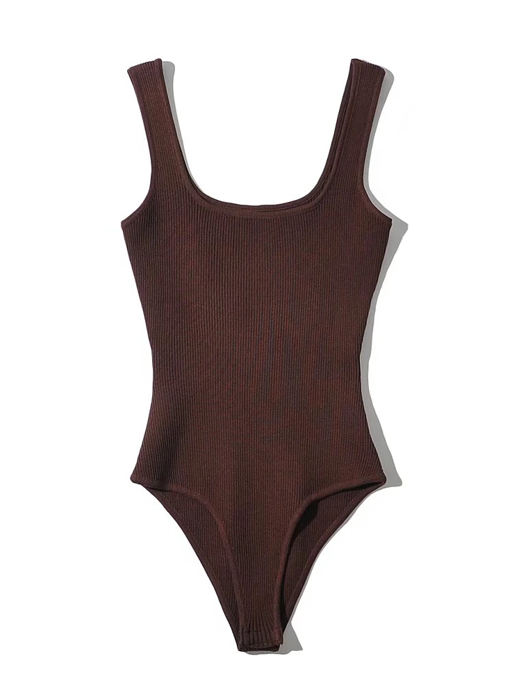 Sexy Square Neck Low Chest Knitted One-Piece Vest Slimming Bodycon Pure Desire Fashionable Streetwear Style Commute Style