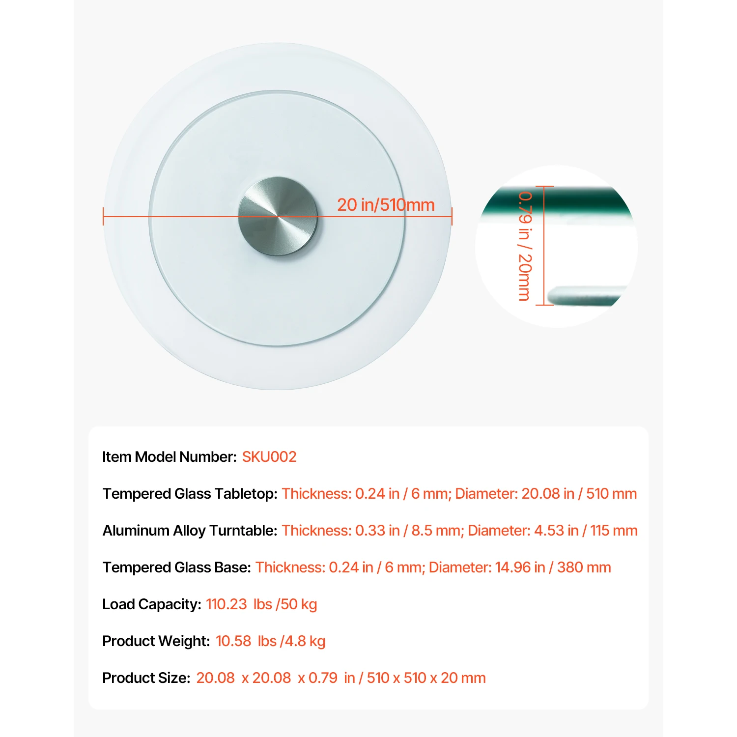 SucceBuy 20/24/30in قرص دوار زجاجي كسول سوزان 360 درجة °   صينية دوارة على سطح الطاولة للتجمعات العائلية والولائم وحفلات الزفاف
