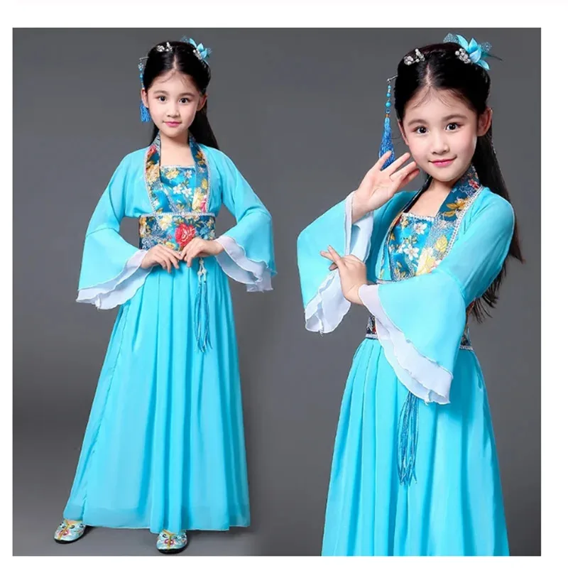 Chinese Traditional Hanfu Dress Child Clothes Folk Dance Girl Old Chinese Opera Tang Dynasty Han Ming Costume Tangsuit For Kids
