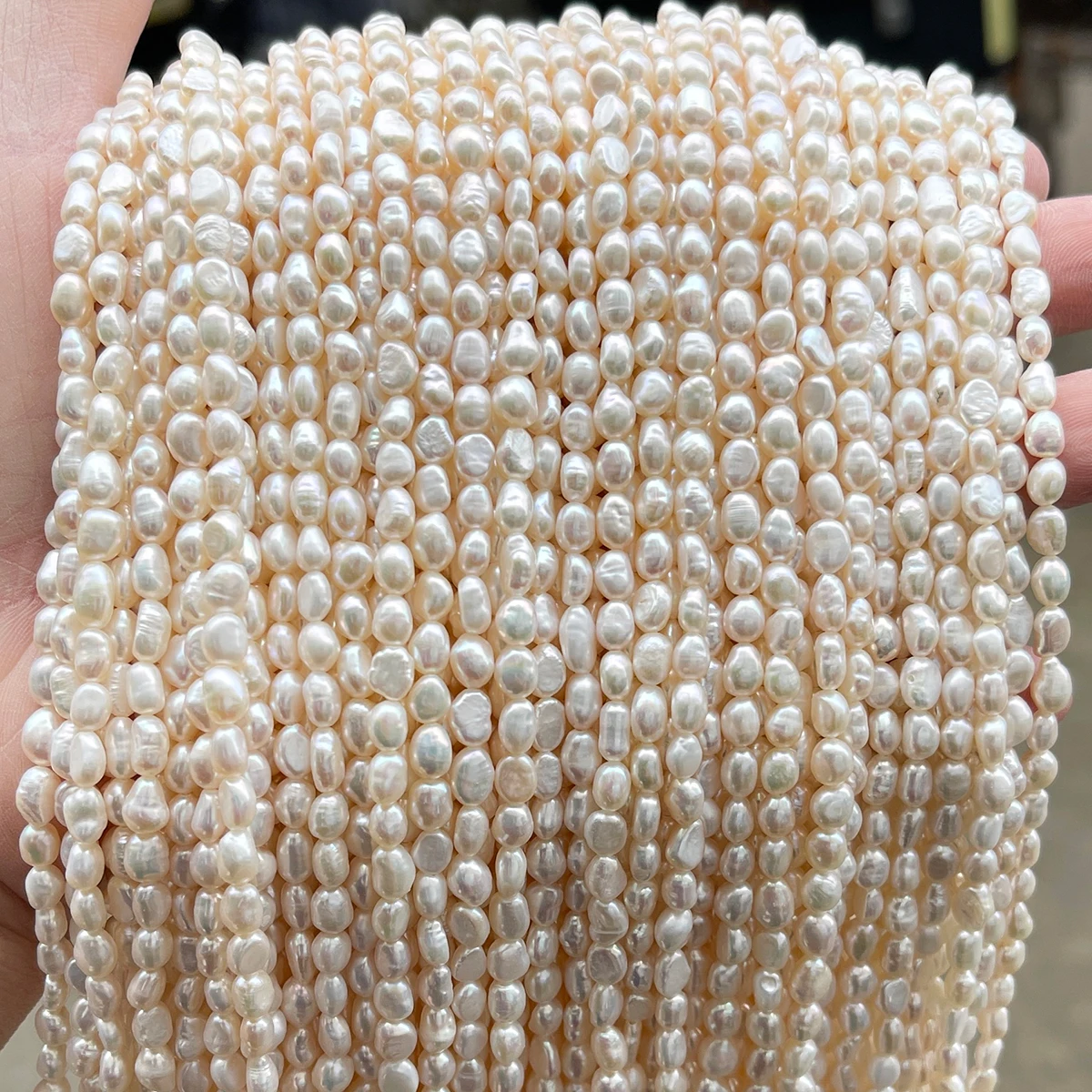Natural White Freshwater Flat Rice Pearl Beads Straight Hole Two Sides Polished Loose Pearls for Handmade Jewelry Design