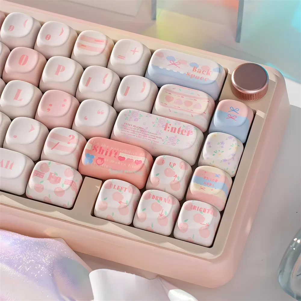 Peach Soda MO Type PBT Key Cap 131 Key Girl Pink Key Cap for Mechanical Gaming Keyboard 61/75/84/98/104/108