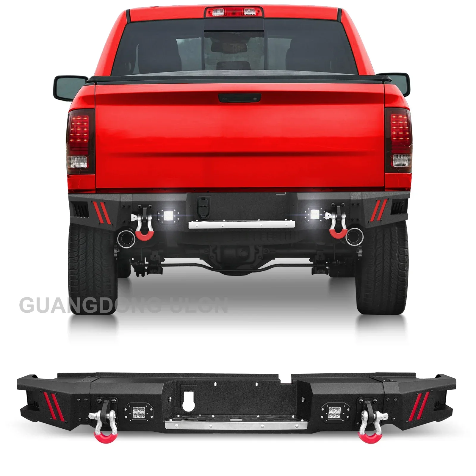 4x4 Rear Step Bumper with Hook for Dodge Ram 1500 2013-2018, Heavy Duty Carbon Steel Off-Road Pickup Truck Bumper