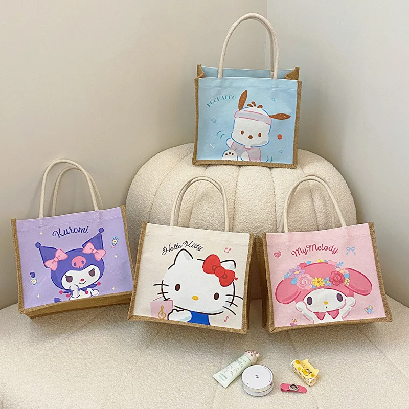 

Кавайная Холщовая Сумка Sanrio Cinnamoroll Mymelody, вместительная Портативная сумка для ланча, подарок для студентов на день рождения