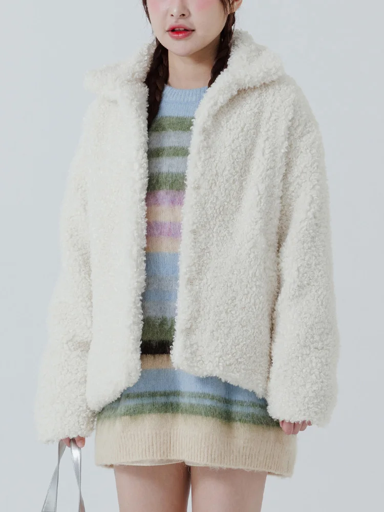 

Женское пальто Queenop из мохера с длинными рукавами, свободного кроя, на пуговицах, с теплой подкладкой, повседневная верхняя одежда, новинка осенне-зимнего сезона