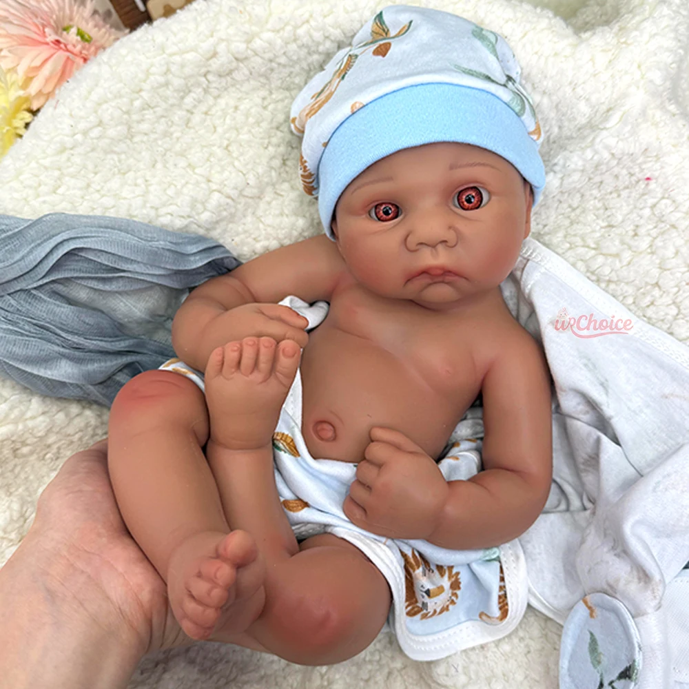 Lifelike 40cm Full Body Soft Silicone Reborn Baby Boy Dark Skin Realistic Visible Veins Newborn Dolls Collectibles Kids Toy