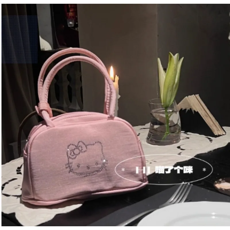 Sanrio Hello Kitty Fashion Handbag Silk Pink Ballet Style Sweet Soft Y2k Girl Handbag Minority Design Casual Girl Shoulder Bag