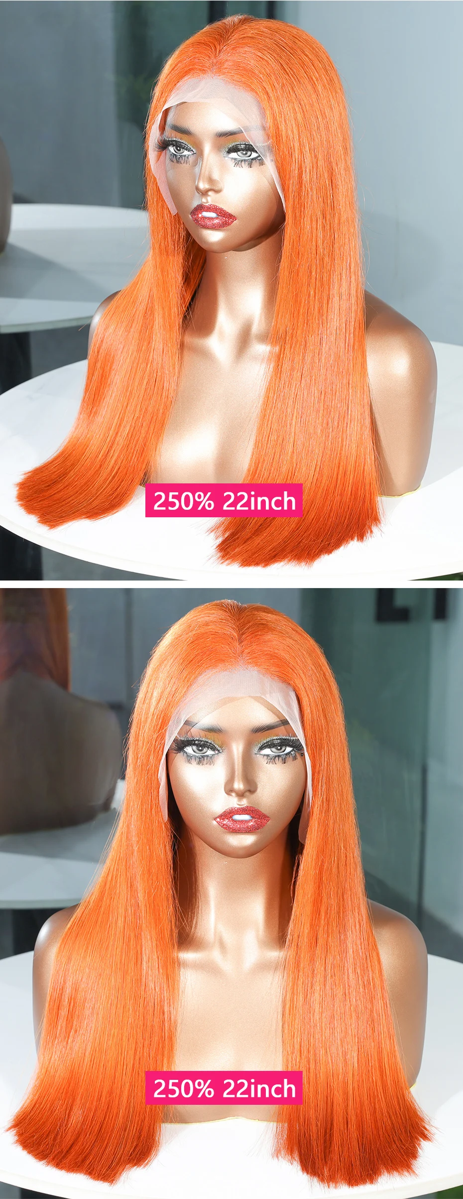 Orange Ginger 13x4 Lace Frontal Bob Perücken 100% Echthaar Doppelt gezogen Knochenglatte gefärbte Perücken Echte 250 Dichte Rohes vietnamesisches Haar – Detail 10