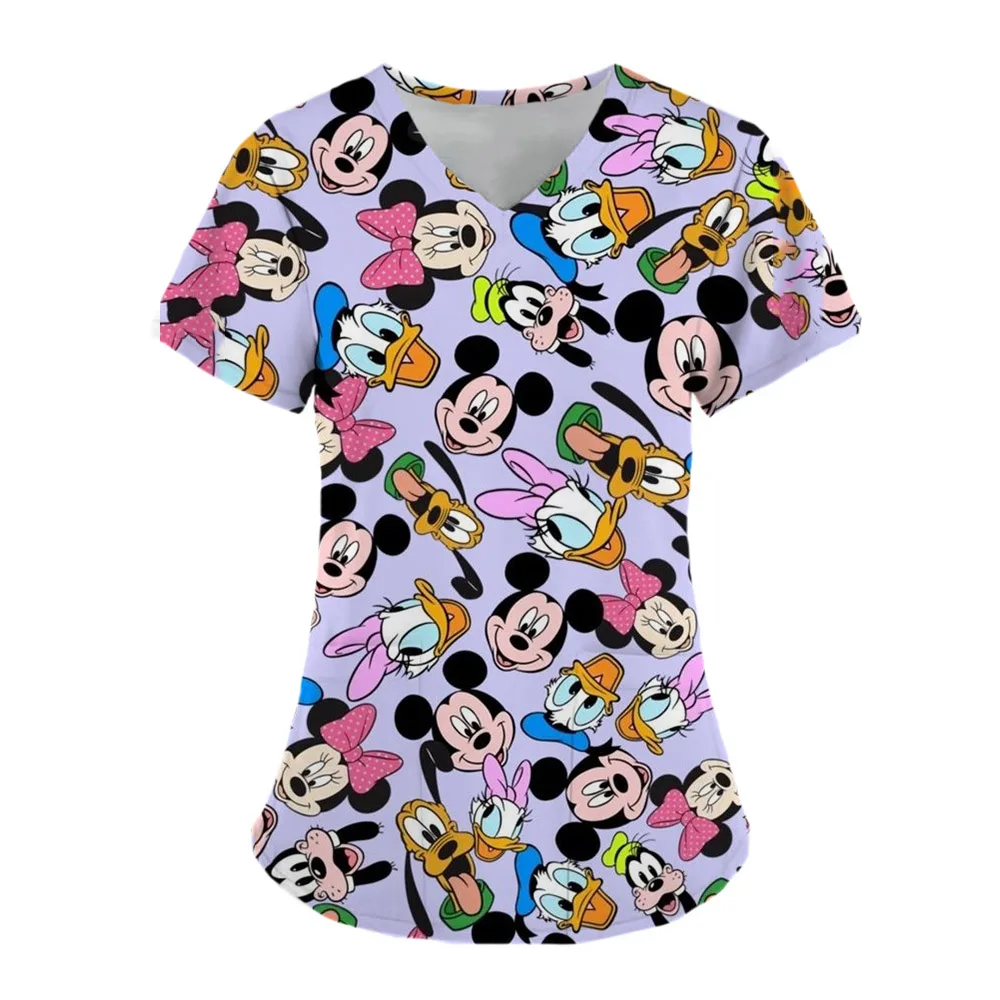 Mulheres Mickey Mouse Print Avental Cirúrgico, Conjunto Fosco, Uniforme Médico, Enfermeira, Salão de Beleza, Uniforme de Trabalho, Clínica,