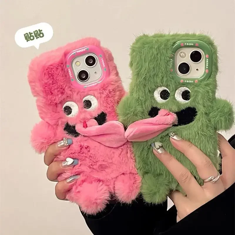 Phone Cases for Couples Plush  Tongue Apple for IPhone16 15 14 13 11 12 Pro Max Mini Plus  Case Soft  Winter  Autumn Shockproof