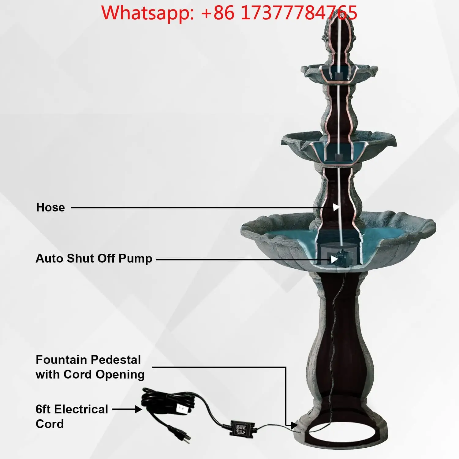Solar Power with By and Electric 3 Tier Portable Outdoor Fiberglass Resin Decorative Bird Bath Garden Water Fountain