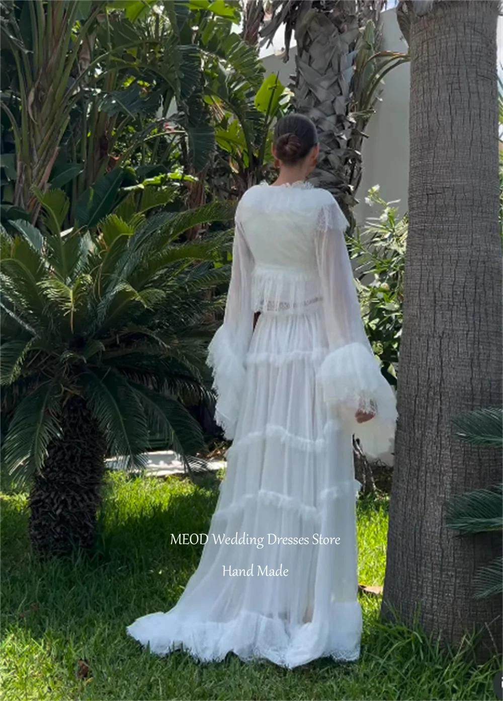 MEOD Modern Lace Formal Wedding Dresses V Neck Tiered Fashion свадебное платье Long Sleeves Vestidos De Novia Boda Customized