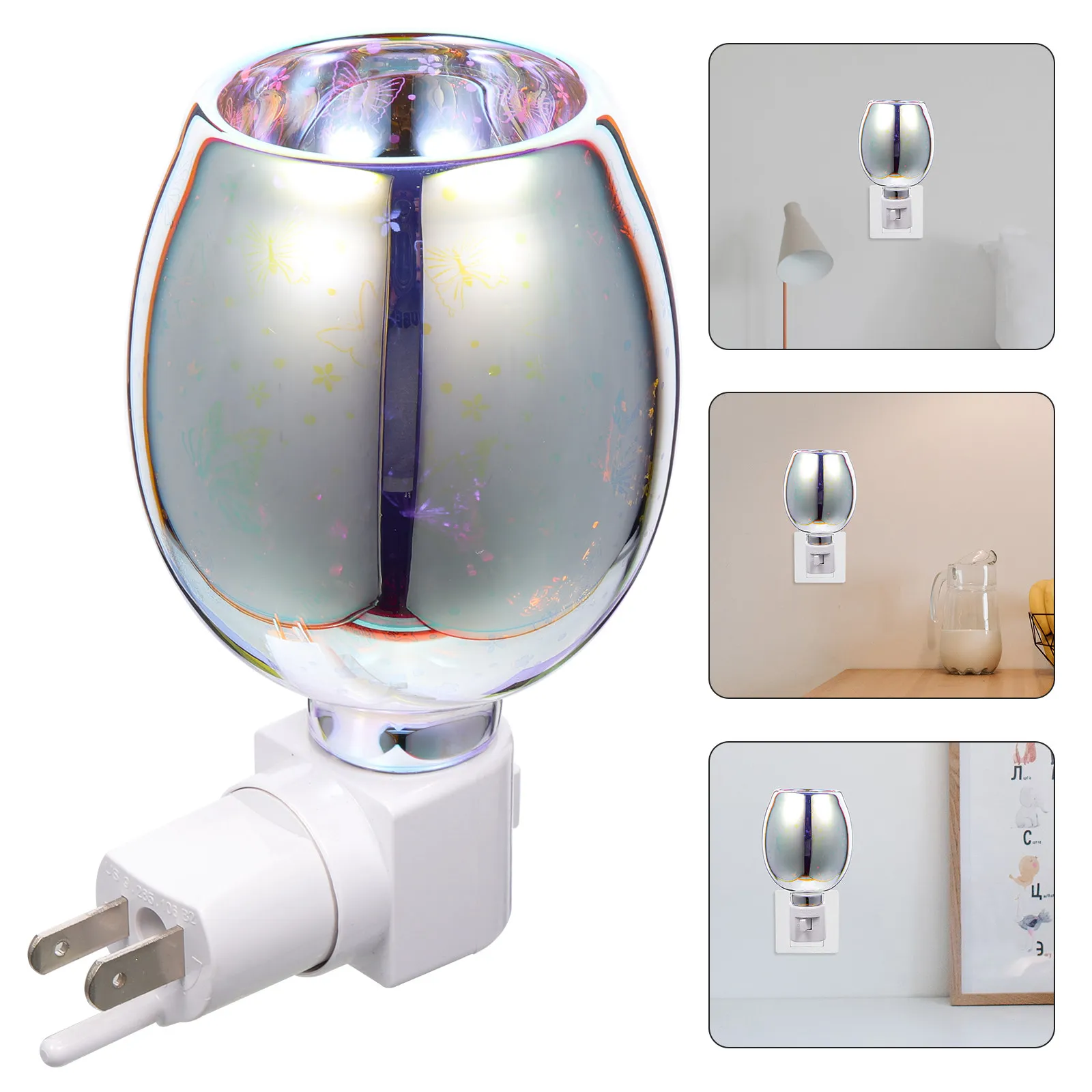 1Pcs 3D Glass Warmer Smokeless Electric Fragrance Lamp Plug-in Wax Melt Warmer for Living Room Bedroom Us Plug
