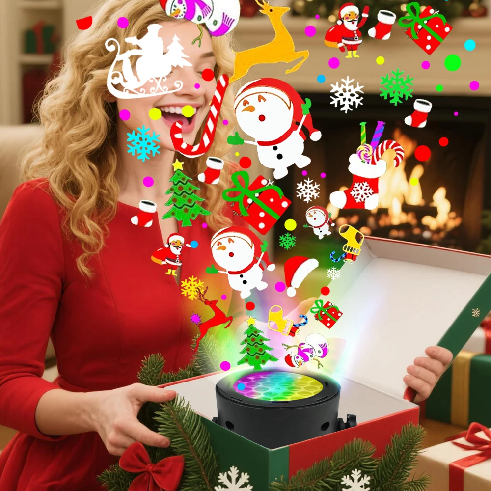 LED RGB Rotating Santa Snowflake USB Christmas Projector Light Indoor Xmas Party Wall Decor Lamp