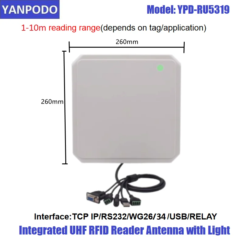 

YANPODO UHF RFID Reader with Light RS232 WG26 10M built in 9dbi antenna free SDK for Vehicle Charge System and Personal Access