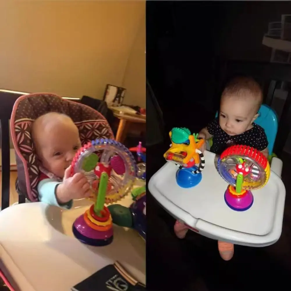 Brinquedo de Carrinho de Bebê com Ventosa Giratória 360°, Moinho de Vento Pequeno com Contas Coloridas e Bola Multissensorial, Roda de Plástico para Aprendizagem Precoce