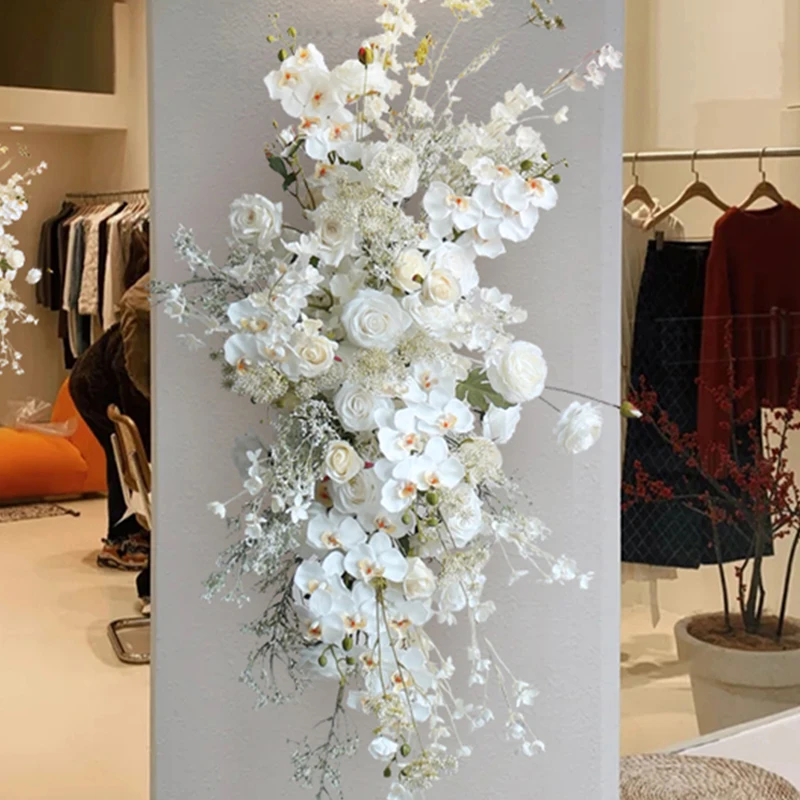 

White Orchid Gypsophila Artificial Rose Flower Row Baby Breath Floral Arrangement for Party Birthday Wedding Arch Backdrop Decor