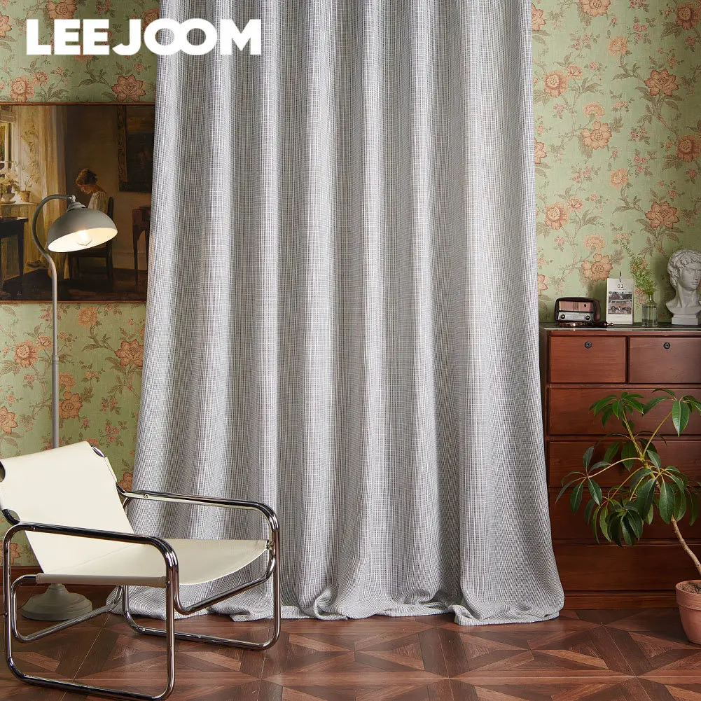 

LEEJOOM Modern Style Plain Color Plaid Curtain Vintage Drapes Blackout for Bedroom Living Room 1PC