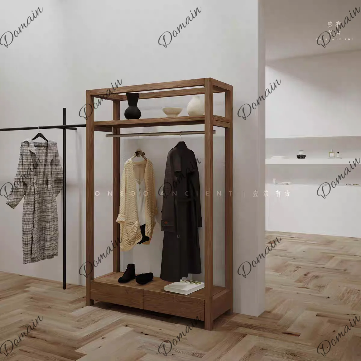 Clothing store Solid wood hanger Zhongdao cabinet display cabinet Floor-to-ceiling display rack Shelf shelf display rack