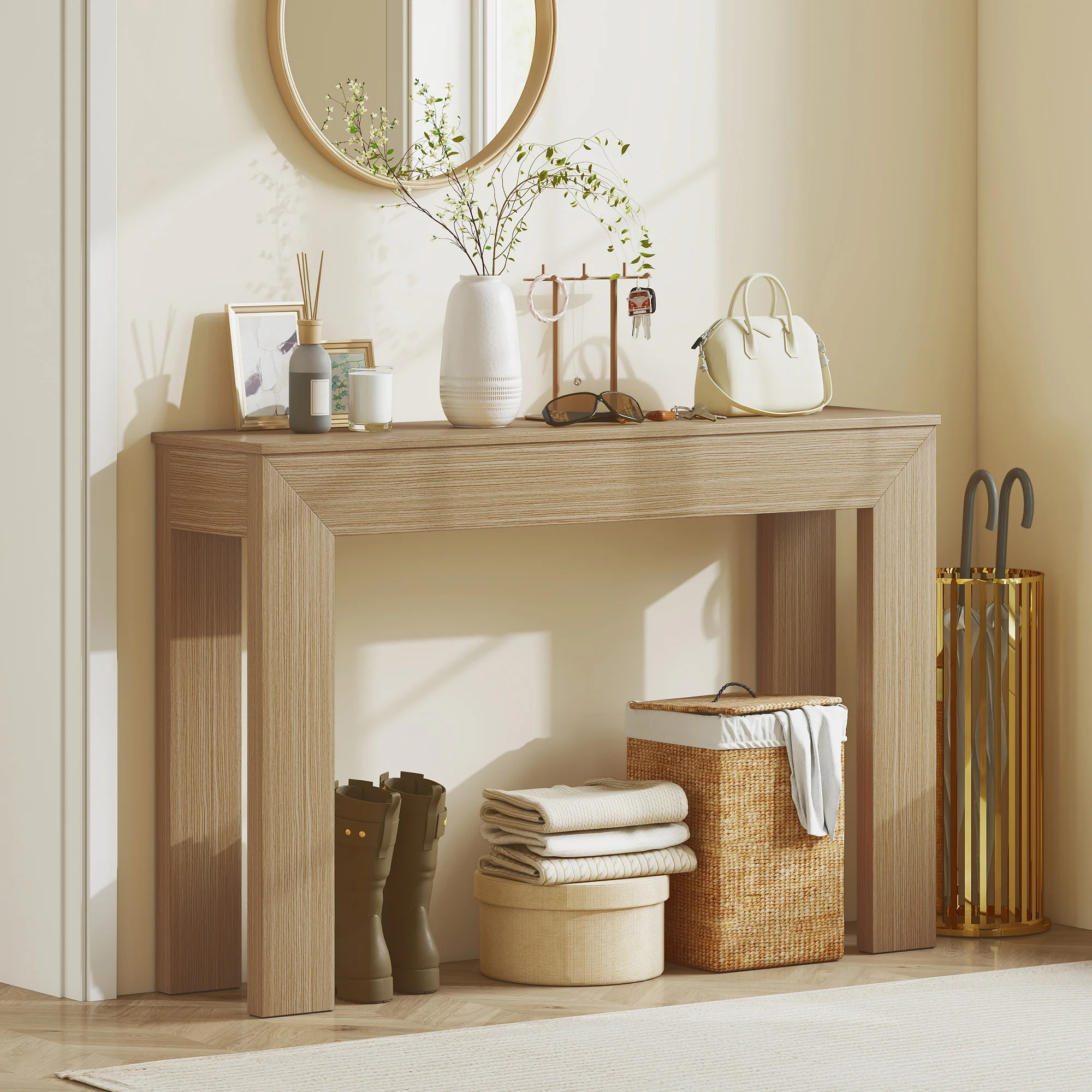 Modern Entryway Table, 47" Narrow Console Table for Entryway, Sofa Table Behind Couch, Living Room, Hallway, Natural Wood image 2