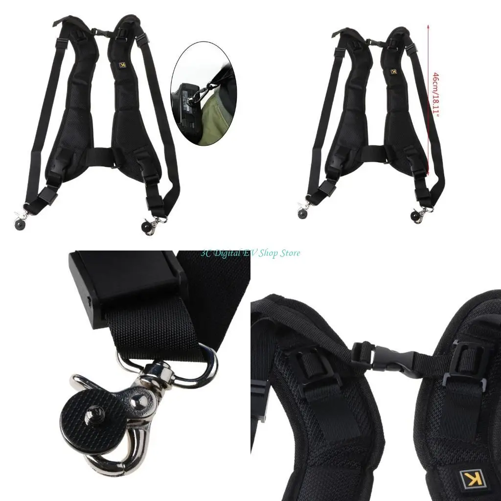 E74D Black Double Dual Camera Shoulder Strap Quick Rapid Sling Belt Adjustment for Camera Digital DSLR Strap