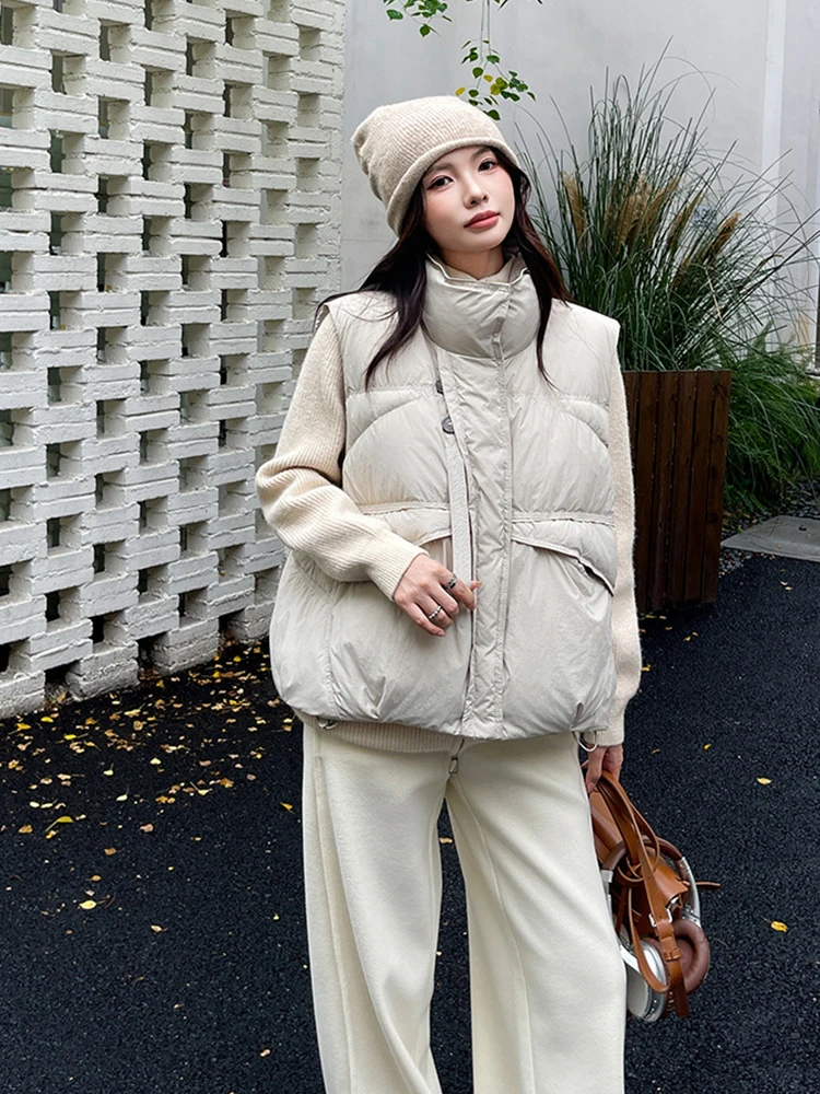 Autumn Winter Stand Collar Warm Down Vest Women White Duck Down Waterproof Vests Female Zipper Quilted Sleeveless Waistcoat Coat