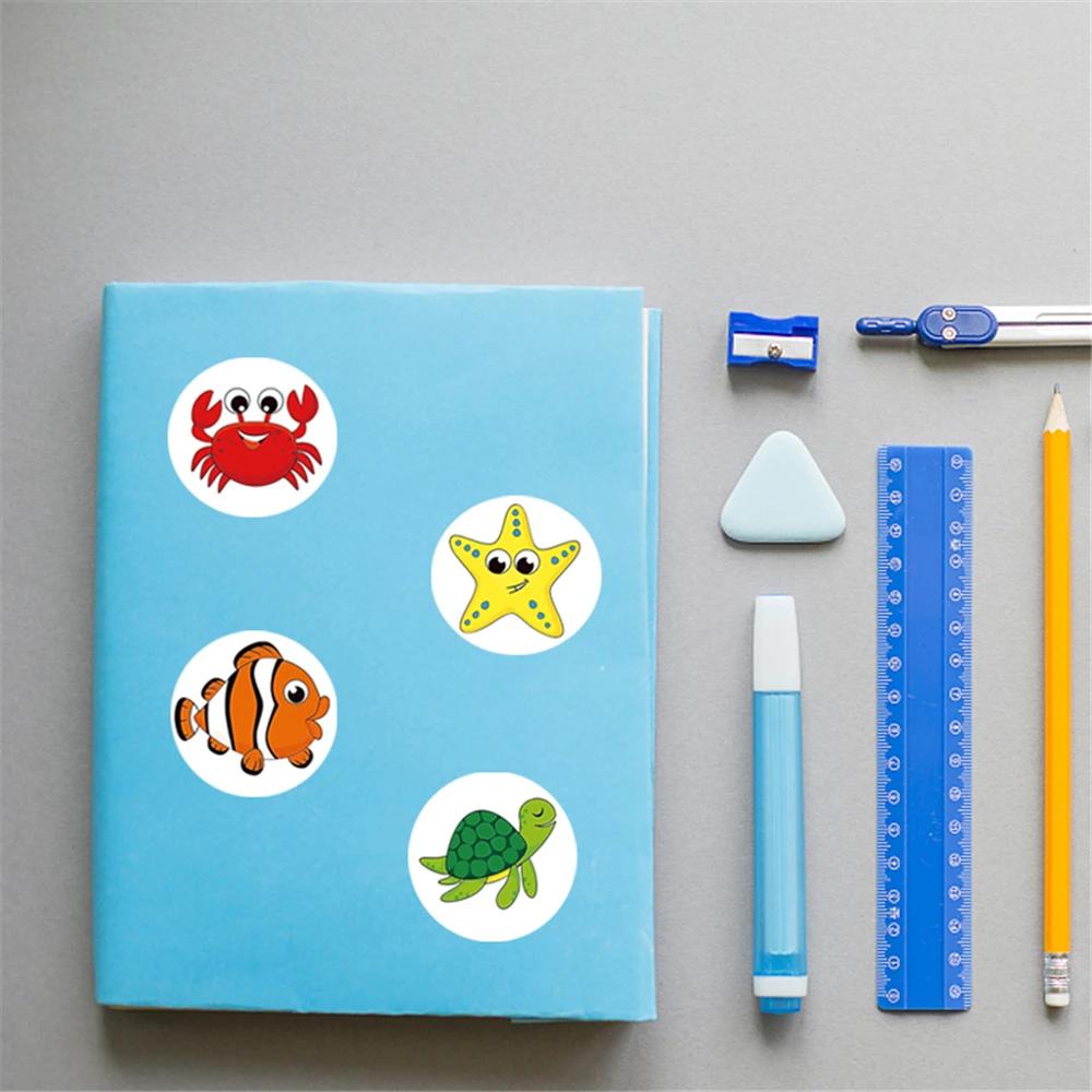 100-500pcs Reward Stickers for Kids 1inch Kawaii Cartoon Ocean Animals DesignLearning Education Scrapbooking Sticker Label Gift