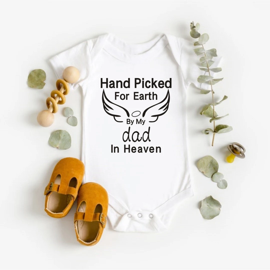 

Baby Summer Bodysuits Cotton Newborn Jumpsuit Hand Picked For Earth By My Dad/Mom In Heaven Short Sleeve Body Baby Outfits