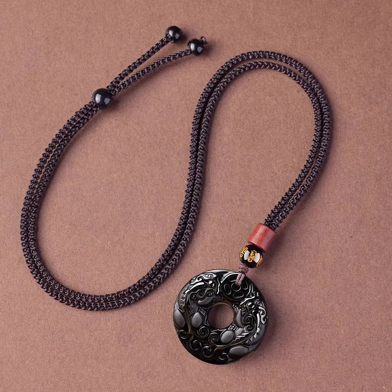 

Натуральный обсидиановый кулон-оберег «Застежка мира» для мужчин, талисман удачи Пи Сю, женское ожерелье, парные подвески с символикой китайского зодиака, подарки