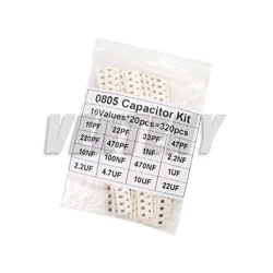 320PCS 720PCS 0603 0805 1206 SMD Capacitor Assorted Kit 16/36/50Values 1PF - 10UF Capacitance Set 100NF 0.1UF 1UF 2.2UF 4.7UF