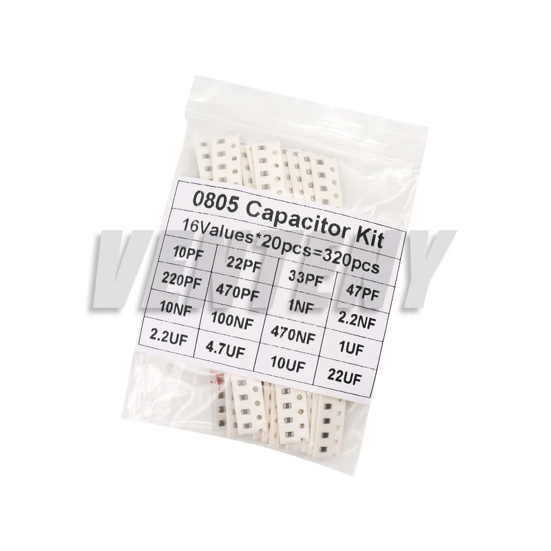 320 SZTUK 720 SZTUK 0603 0805 1206 Zestaw kondensatorów SMD 16/36/50 Wartości 1PF - 10UF Zestaw pojemności 100NF 0.1UF 1UF 2.2UF 4.7UF
