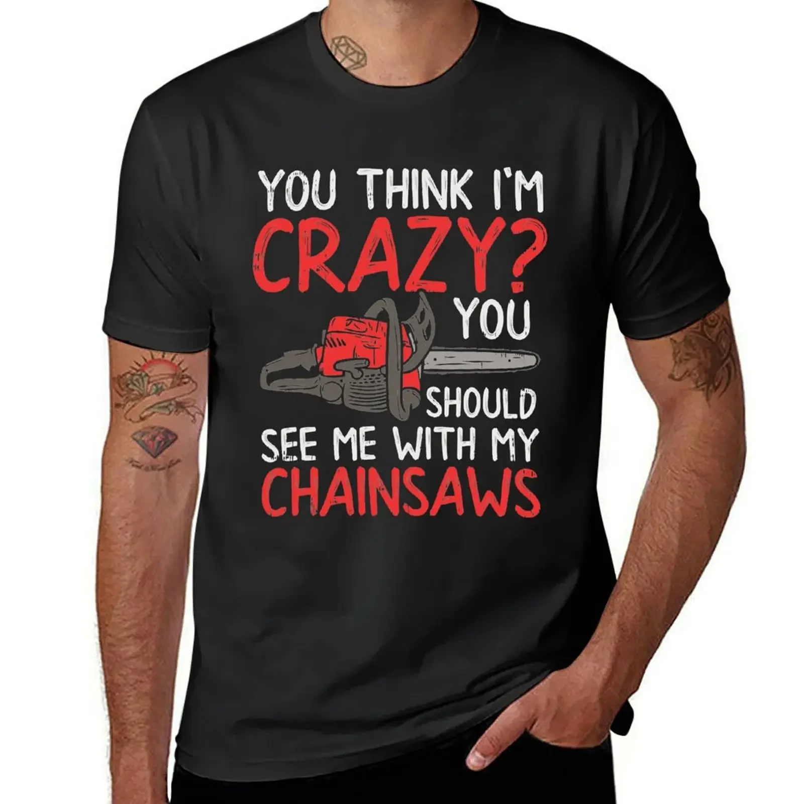 Crazy woodworking with chainsaw arborist Design for Gift T-Shirt blue archive cheap stuff t shirt men 100℅ cotton