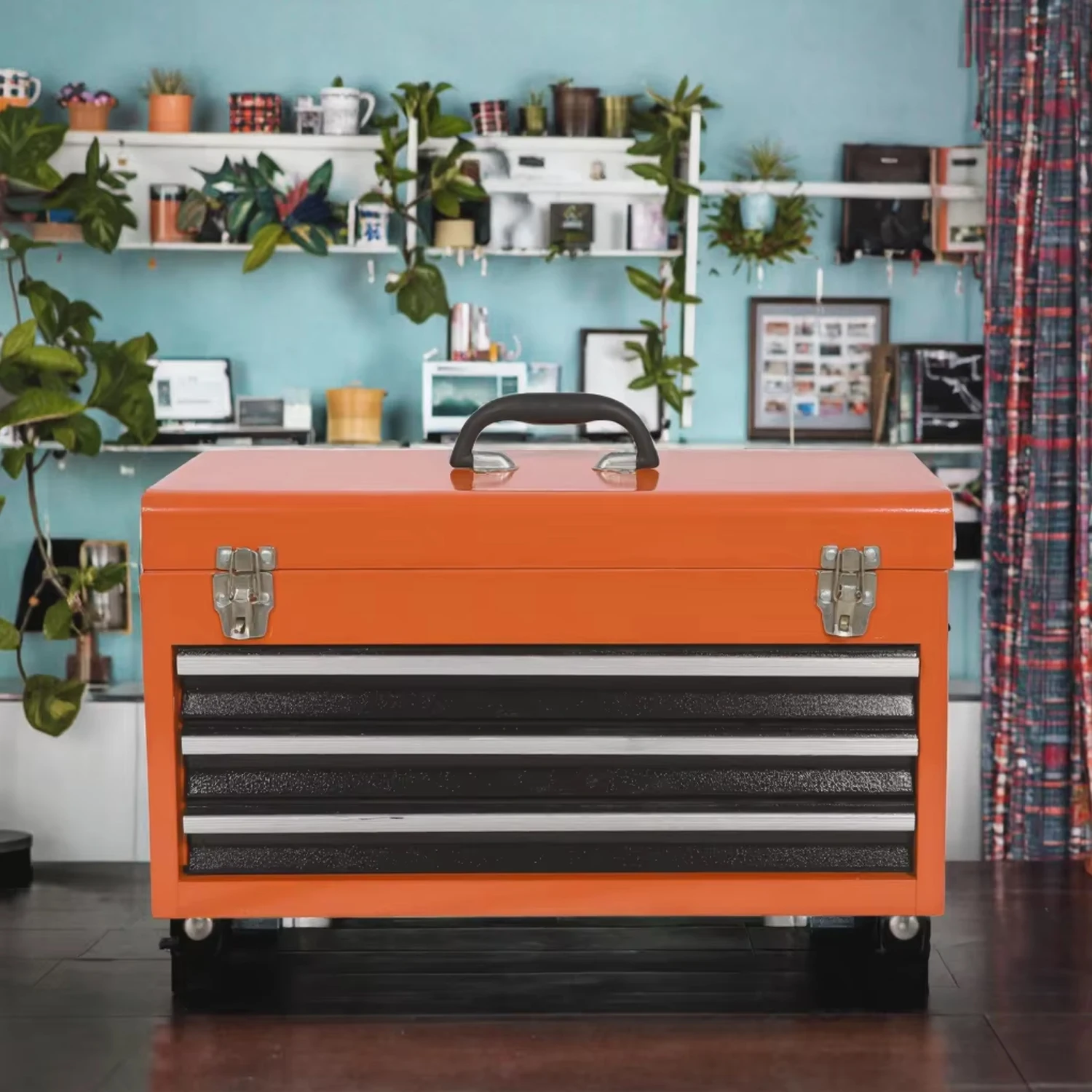 a forColor Customized Portable Large Capacity Iron Tool Box 3 Drawers Handle Flip Top Lock Waterproof Dustproof Powder Coated